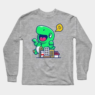 Angry Dinosaur Destroy City Cartoon Long Sleeve T-Shirt